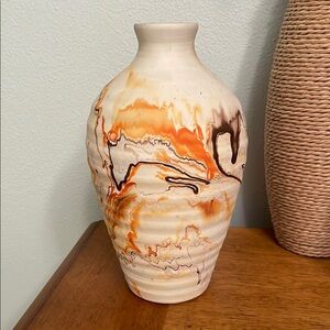 Vintage Nemadji Pottery USA Vase Native American Ribbed 8” Vase Collectible